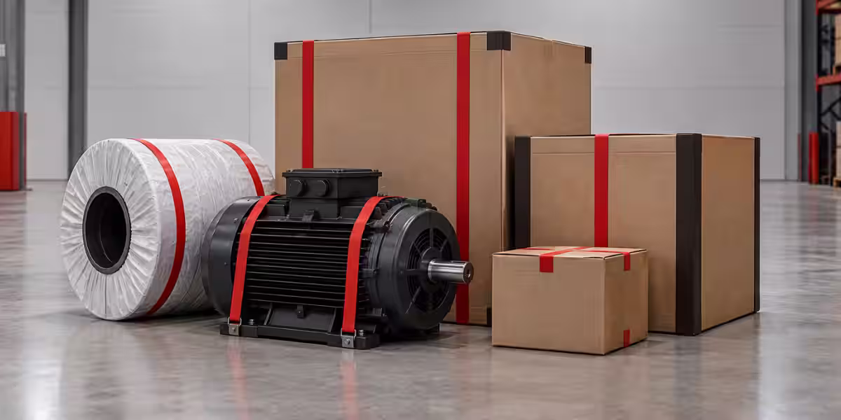 Cajas grandes, un rollo y un motor sin tarima